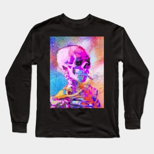 Skull Smoking Skeleton Colorful Pop Art Long Sleeve T-Shirt